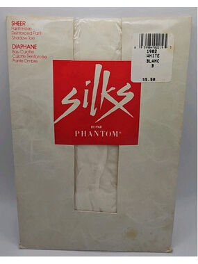 Vtg Pantyhose Silks by Phantom Linen Size B White Sheer Reinforced Shadow Toe